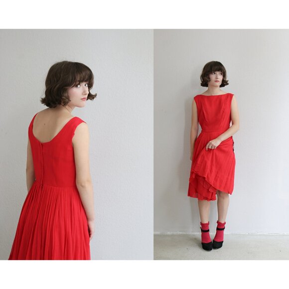 1950s Vintage Deadstock Ro-Nel Red Party Dress // Women's XXS to Extra Small 50s - Picture 1 of 11